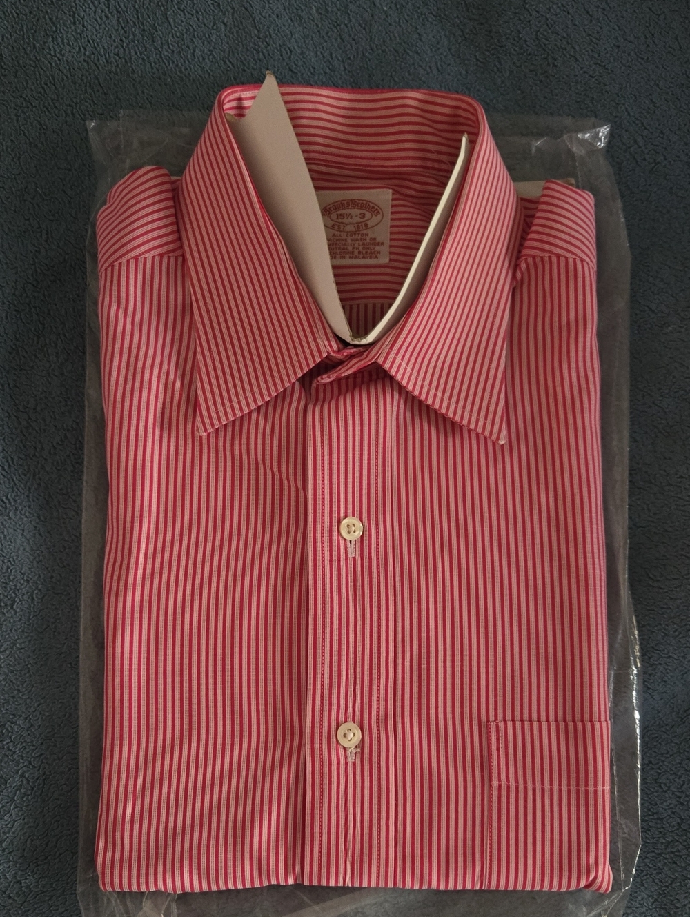 MENS BROOKS BROTHERS RED/WHITE PIN STRIPE DRESS SHIRT, 15-1/2-3